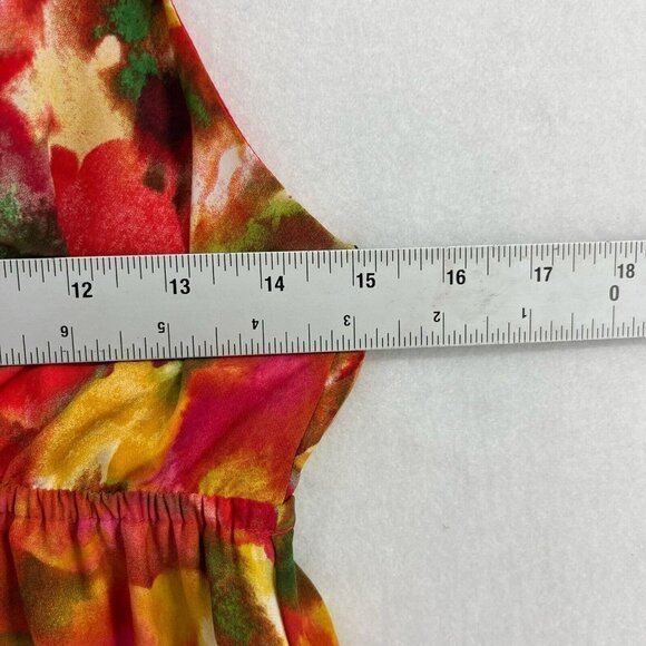 BB Dakota Maxi Dress Sz S Orange Floral Deep V-Neck Thin Strap A-Line High Waist - Picture 4 of 14